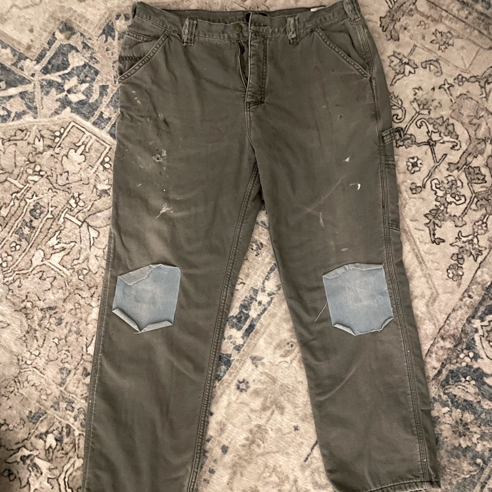 Black Carpenter Oversized Jeans, Denim knee patches with fuzzy interior